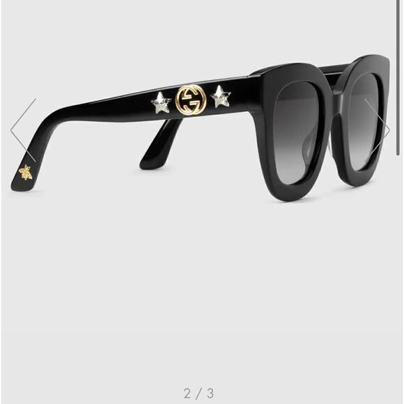 Gucci acetate star round frame sunglasses unisex mens/womens black - Picture 2 of 6